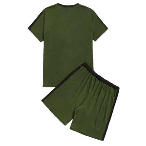 2026 Custom Brand Men's Casual Vintage Sweat Suit Anti-Wrinkle <b>Knitted</b> Tracksuits Pocket Leopard Pattern Top Tee Short <b>Set</b> - Product Image 2