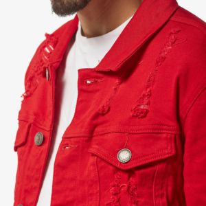 Veste en jean en coton sur mesure pour homme, style décontracté, effet vieilli, bleue - Product Image 5