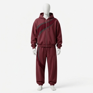 Survêtement unisexe marron à capuche avec cordon de serrage, couleur unie, poches latérales, décontracté, pour l'été, 100 % coton, coupe ample, respirant - Product Image 1
