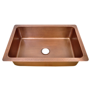Fregadero de cocina de cobre martillado de un solo seno y pared simple, estilo rústico moderno, para cocina, villa o restaurante - Product Image 1