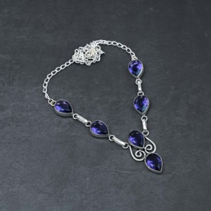 Collier de luxe pour femme en argent sterling avec améthyste personnalisée, perle de culture de laboratoire et perle d'eau douce en forme de poire, certifié IGI, 18 pouces, pour mariage - Product Image 1