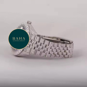 RAHA Luxury Diamond <b>Watch</b> Stainless Steel Case 41mm Analog Mechanical Unisex Fashion Bracelet Water Resistant Butterfly <b>Clasp</b> - Product Image 3
