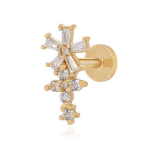 Pendiente de Oro Sólido de 14k con Diamante Cultivado en Laboratorio, Roscado Internamente, con Parte Trasera Plana, Joyería Fina, Piercing con Diamante de Laboratorio para Mujer - Product Image 1