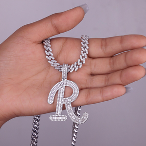Luxury Moissanite <b>Initial</b> R Letter Pendant <b>Necklace</b> 925 <b>Silver</b> Baguette Halo Custom Alphabet Charm Fine Jewelry Gift Personalize - Product Image 2