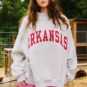 เสื้อสเวตเชิ้ตคอกลมโอเวอร์ไซส์สีเขียวสำหรับผู้หญิง แขนยาวทรงหลวม ผ้าถักลายตัวอักษร คอเต่า สไตล์ฤดูใบไม้ร่วง - Product Image 5