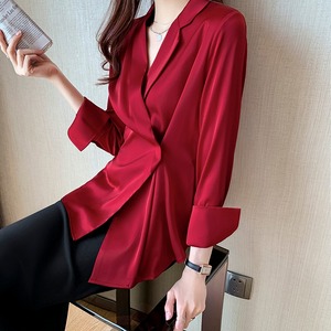 Women's Formal Silk Twill Solid Pattern Luxury Long Sleeve Button Down Collar <b>Party</b> Dress Shirt - Product Image 5
