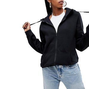 Sweat-shirt à capuche noir pour femme, coupe classique, col montant, manches longues, en coton tricoté, idéal pour l'automne - Product Image 3