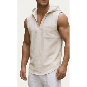 Camiseta sin mangas con capucha para hombre al por mayor, sudadera sin mangas para gimnasio, camiseta de entrenamiento muscular, chaleco de fitness para culturismo, ropa deportiva con logo personalizado. - Product Image 1