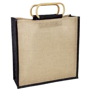 Vente en gros de sacs en jute personnalisés avec logo imprimé Offre Spéciale fourre-tout d'épicerie réutilisable avec poignée en bois style toile de jute - Product Image 1