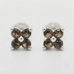 Rhaya Jewels Smoky Quartz Floral <b>Stud</b> <b>Earrings</b> Sterling <b>Silver</b> Rhodium Plated Prong Setting Trendy Children's Women's Engagement - Product Image 1