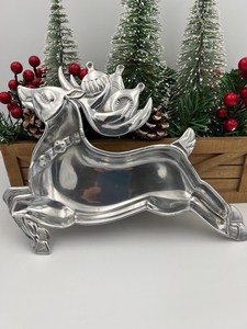 Silver Reindeer Shaped <b>Decorative</b> <b>Plate</b> Polished Stainless Steel Modern Design Glazed Eco-Friendly Customized Pattern Back - Product Image 1
