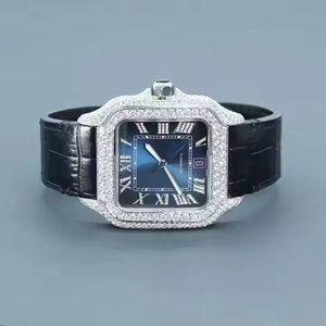 Luxury <b>Blue</b> Dial Iced Moissanite Diamond <b>Watch</b> 21mm Square Case Quartz ETA Movement Business Hip Hop Stainless Steel Fashion - Product Image 1