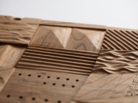 Panneau mural en bois artisanal moderne, décor abstrait géométrique en relief pour salon