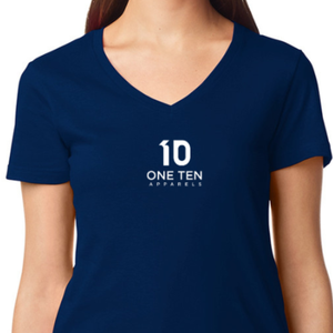 Camiseta de Cuello en V para Mujer, Azul Marino, Algodón Suave, Informal, Manga Corta, Cómoda, Básica, Personalizable, Venta al Por Mayor para Damas - Product Image 4
