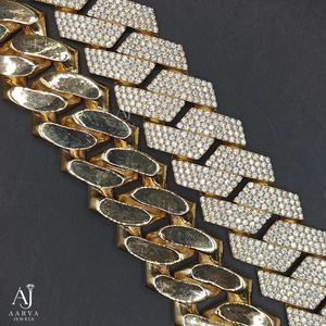AARVA JEWELS 925 Silver Rhodium Plated Moissanite Hiphop <b>Statement</b> <b>Necklace</b> Brilliant Cut Channel Setting Geometric Link Chain - Product Image 6