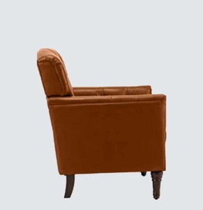 Brown Tufted PU Leather Chesterfield Accent Armchair Wood Legs Traditional Style Living Room Sofa One Seat Upholstered <b>Chair</b> - Product Image 2