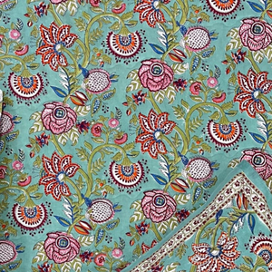 Jaipur 100% Cotton King Flat Bed Sheet 3 <b>PC</b> <b>Set</b> Hand Block Printed Breathable Soft Durable Machine Washable 200TC Floral Design - Product Image 3