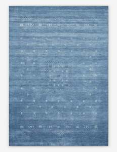 Tapis tribal bleu marine moderne, tissé à la main, géométrique, en laine marocaine, style minimaliste pour salon, chambre et décoration intérieure - Product Image 6