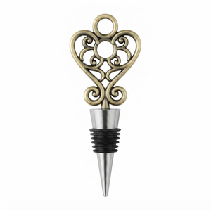 Vintage Heart Shaped Wine <b>Bottle</b> <b>Stopper</b> Antique Brass Sealer Wedding & Elegant Party Souvenir with Airtight Silicone Seal - Product Image 1