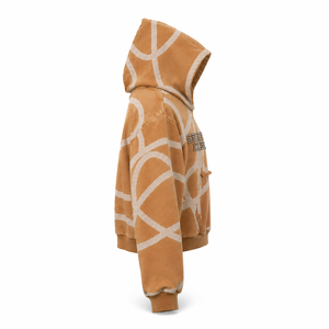 Custom 400 GSM Camel Brown Abstract All Over Printed Enzyme Washed Oversized Pullover Fleece Hoodie - Product Image 3