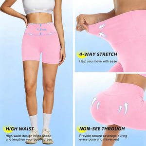 High Waist <b>Pink</b> Biker Shorts Women Solid Color Stretch Activewear Knitted Spandex Polyester Sporty Seamless Shorts - Product Image 5