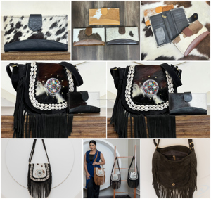 Conjunto de 2 piezas de bolsos de piel auténtica de vaca con flecos, bandolera y cartera de piel con pelo, estilo bohemio occidental, venta al por mayor - Product Image 3