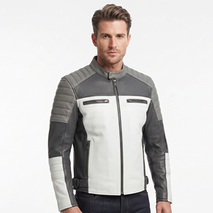 Veste en cuir pour motards, vestes en cuir pour motards avec sangles latérales, veste en cuir zippée pour motards - Product Image 6