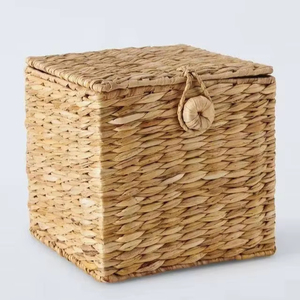 <b>Square</b> laundry <b>basket</b> with lid, woven from natural water hyacinth, a storage <b>basket</b> for household items. - Product Image 1