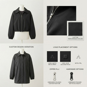 Women's Black <b>Canvas</b> Bomber Jacket Full Sleeve Hooded Collar Zipper Closure Waterproof Reversible Eco-Friendly Windproof Autumn - Product Image 4