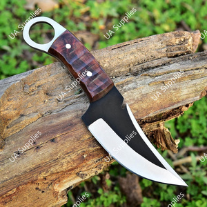 Couteau de chasse, de camping et de survie haut de gamme en acier inoxydable 12C27, manche en bois de rose, trou pour le pouce, prise ferme, étui en cuir, OEM - Product Image 5