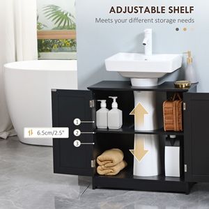 Mobile Bagno Nero con Lavabo a Colonna, Armadietto Sottolavabo a 2 Ante con Ripiano - Product Image 5