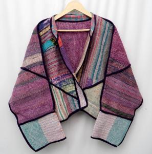Veste Kantha pour femme en patchwork tissé, col mandarin, manches longues, style automne, design appliqué contrastant, longueur normale - Product Image 2