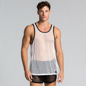 Débardeur transparent pour homme, sans manches, col carré, en maille fine, séchage rapide - Product Image 1