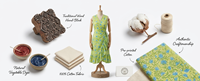 Robe Angrakha à imprimé floral vert, écologique, sans manches, col en V, bretelles, volants superposés, coton, faite à la main, style bohème