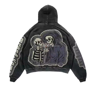 Sudaderas con capucha de rizo francés de algodón personalizadas para hombres al por mayor, parche bordado desgastado de alta calidad, estilo lavado ácido - Product Image 4
