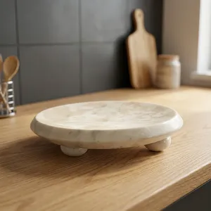 Rectangular Marble Storage Bowl With Bronze Coral Handles <b>Rustic</b> Design Tabletop Accessory For Living Room - Product Image 5