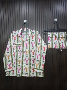 Ensemble de pyjama pour femme à imprimé homard, manches longues, boutons sur le devant, pantalon long jusqu'aux chevilles, en coton doux, vêtements de détente décontractés pour le printemps - Product Image 5