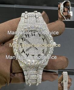 Montre à quartz pour homme avec cadran rond, cristal de verre, moissanite et boîtier en acier inoxydable, étanche 10 bars, bracelet à fermoir, cadeau - Product Image 3