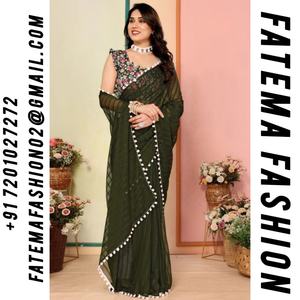 Fatema Fashion's Attractive Georgette Mirror Lace Work Sari avec chemisier non cousu pour les mariages et les fêtes Modèle Fantaisie - Product Image 2