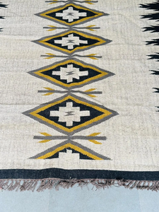 Black Ivory Mustard Handwoven Wool Jute Area <b>Rug</b> Geometric Tribal Kilim <b>Boho</b> Southwestern Living Room Custom Size Carpet - Product Image 5