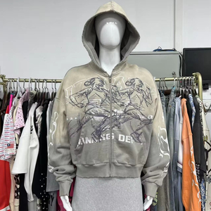 Sweat à capuche zippé personnalisé à faible MOQ, imprimé à la main, respirant, coupe oversize, 100% coton French Terry, délavé à l'acide, effet soleil, coupe classique - Product Image 1
