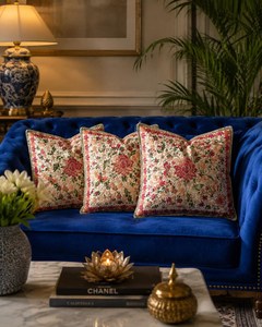 Embroidered Floral Cushion <b>Cover</b> 16x16, Boho <b>Throw</b> Pillow <b>Cover</b>, Decorative <b>Sofa</b> Pillow, Handmade Home Decor - Product Image 1