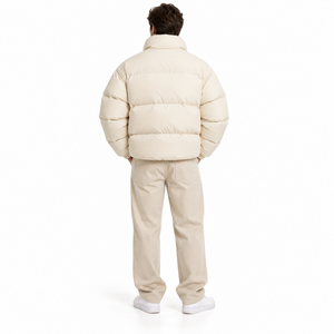 Blouson matelassé beige de qualité supérieure pour homme, col montant, coupe-vent, chaud, fermeture éclair intégrale, épais, vêtements d'extérieur d'hiver pour homme - Product Image 2