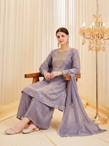Women's Heavy Fendy Silk Embroidered <b>Sequin</b> <b>Top</b> & 3-Piece Palazzo Set | Indian Ethnic Wear | Wholesale Manufacturer - Product Image 2