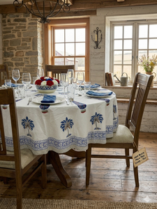 Indian Hand Block Print <b>Round</b> <b>Table</b> <b>Cover</b> 40s Cotton Cambric Tablecloth Floral Dining <b>Table</b> Linen Rustic Bohemian Home Decor - Product Image 2