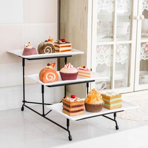 Vassoio di Servizio a 3 Livelli in Plastica, Espositore per Dessert, Supporto Rettangolare per Stoviglie, 3 Decorazioni per Tavola da Festa in Metallo - Product Image 1