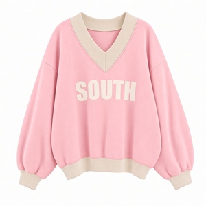 <b>Women</b> Oversized V Neck <b>Sweatshirt</b> <b>Long</b> Sleeve Casual Pullover Drop Shoulder Loose Fit Top Soft Cotton Fleece <b>Sweatshirt</b> - Product Image 4