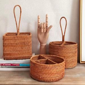 Organizador de Almacenamiento de Ratán Tejido Natural para Escritorio, Oficina, Cocina, Cubiertos, Herramientas y Accesorios de Sala de Estar, Decoración Práctica para el Hogar - Product Image 6