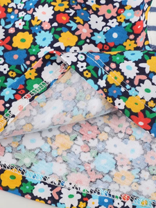 Girl Ball Gown Short Sleeve Crewneck Dress Spring Summer Breathable Cotton Flower Printing Blue White Stripe Pocket Bow Cute - Product Image 6