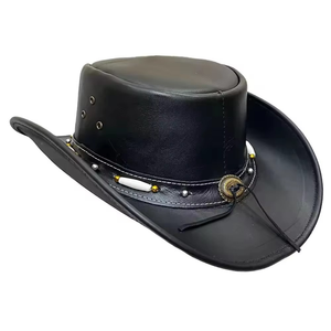 Chapeau de cowboy classique en cuir le plus vendu pour les aventures en plein air, fait main, décontracté, toutes saisons, à large bord - Product Image 1